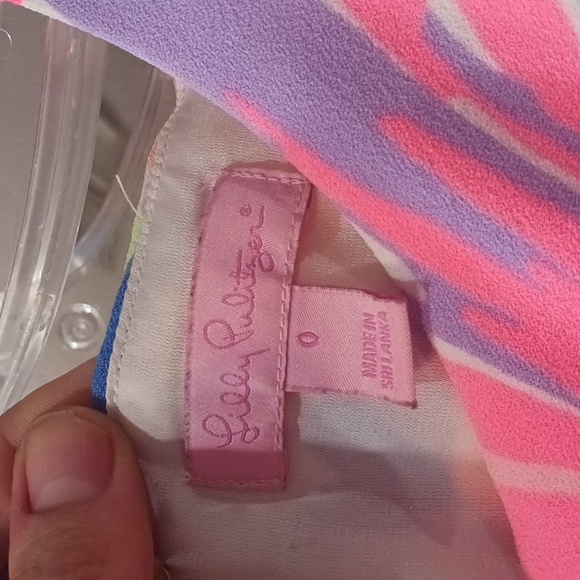 Lilly Pulitzer Donna Pink Blue Shift Romper with Side Ties Style 24784 Size 0. - Picture 4 of 6